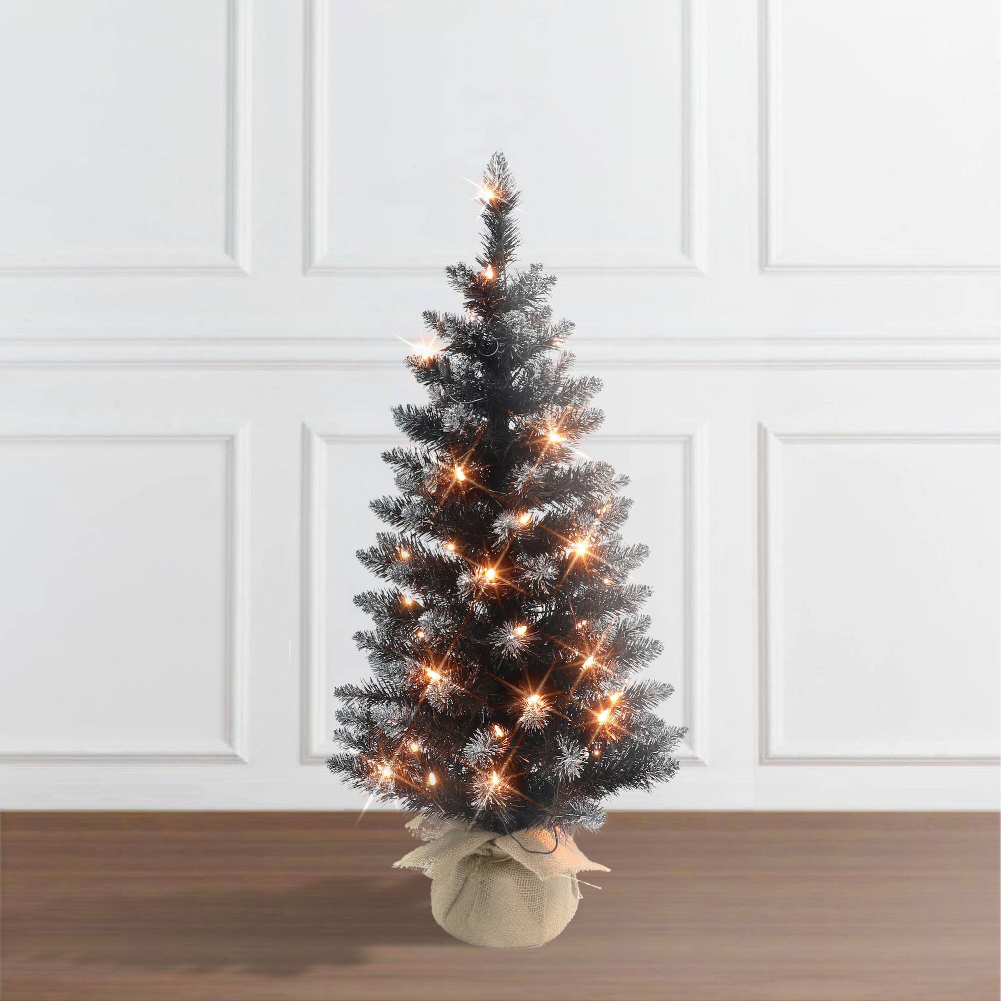 6 Pack: 3ft. Pre-Lit Black Pine Artificial Christmas Tree, Clear Incandescent Lights